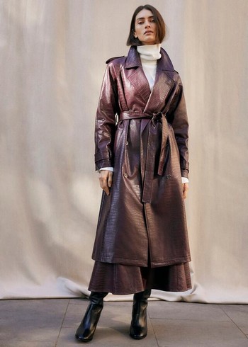 Phase Eight Carla Croc Pu Trench Coats Burgundy USA | 8631954-BZ